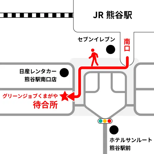 熊谷駅南口から待合所までの経路マップ